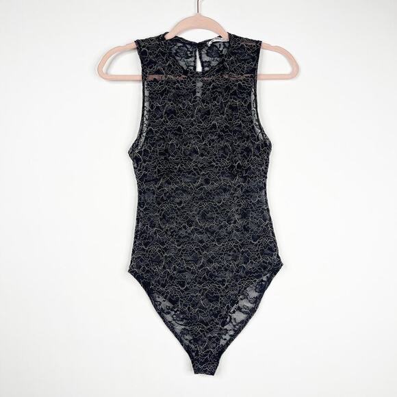 2/$30 ZARA Sleeveless Lace Teddy Bodysuit Medium Black Keyhole Snap Crotch #6192 - Picture 1 of 13